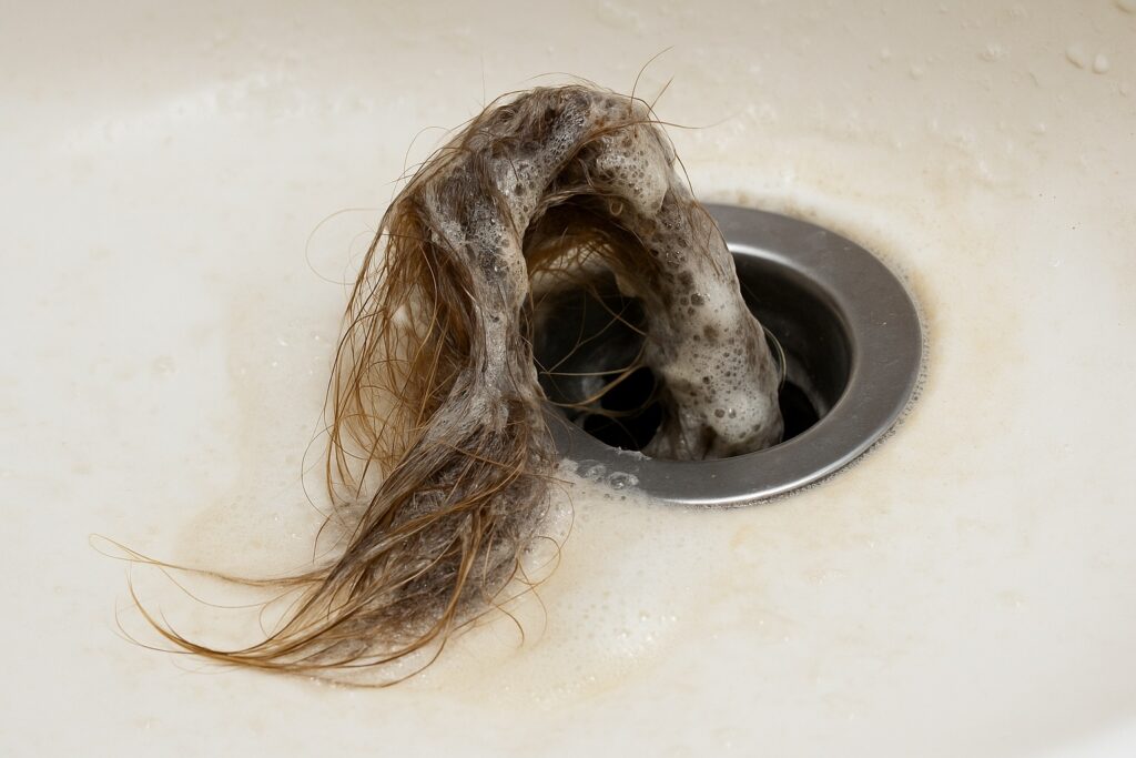 Hair and Soap Scum Form Dense Bathroom Blockages