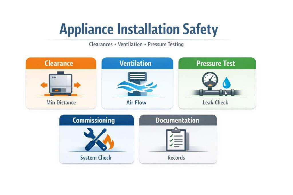 Appliance Safety: Installation Clearances, Pressure Testing & Ventilation