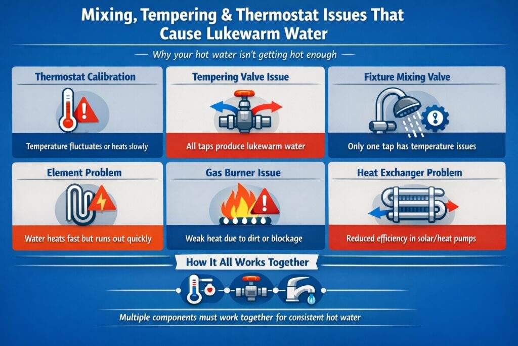 Mixing, Tempering & Thermostat Issues That Cause Lukewarm Water