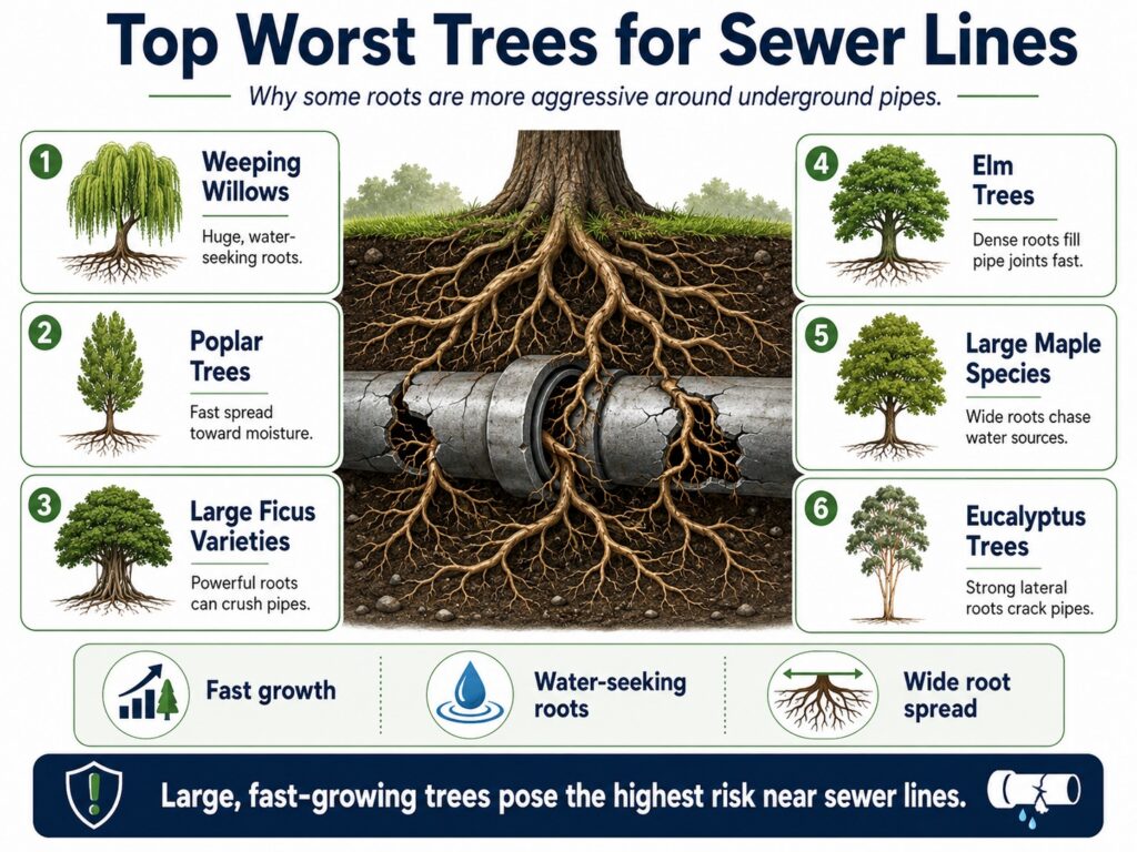Top Worst Trees for Sewer Lines and What Makes Their Roots So Aggressive