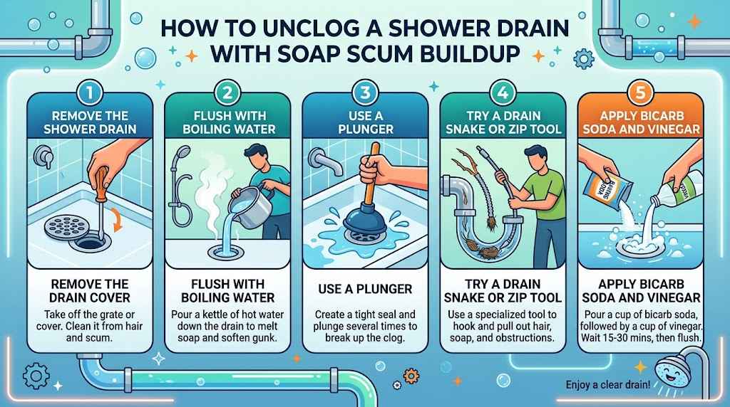 How to Unclog a Shower Drain With Soap Scum Buildup