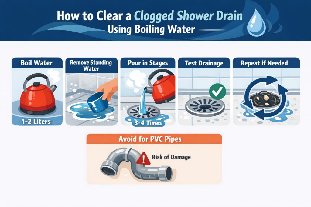 Using Boiling Water to Clear a Clogged Shower Drain