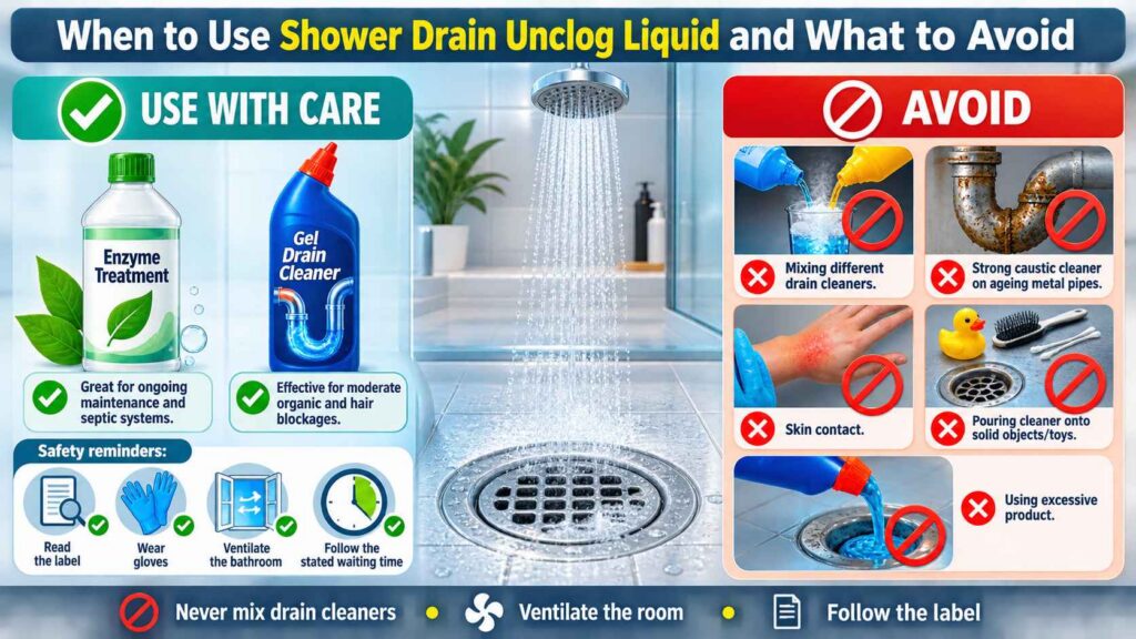 When to Use Shower Drain Unclog Liquid and What to Avoid