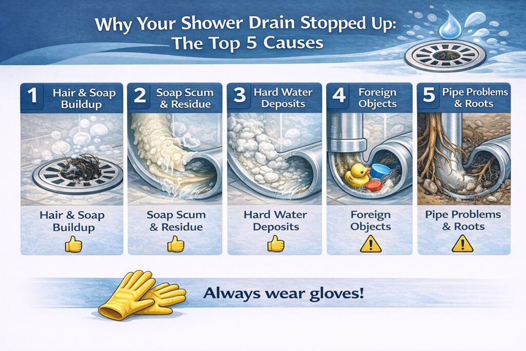 Why Your Shower Drain Stopped Up: The Top 5 Causes