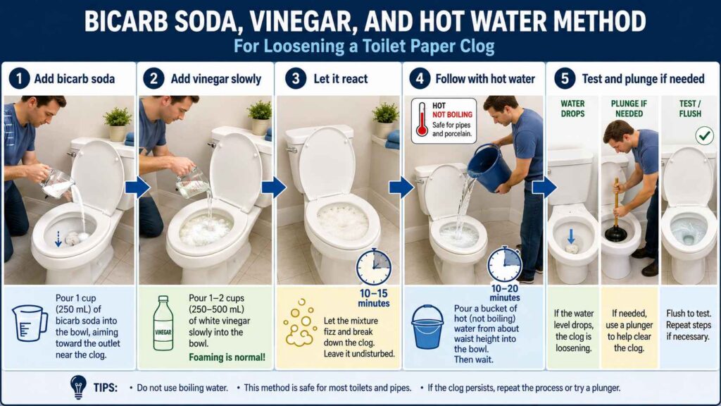 Bicarb Soda Vinegar and Hot Water Method