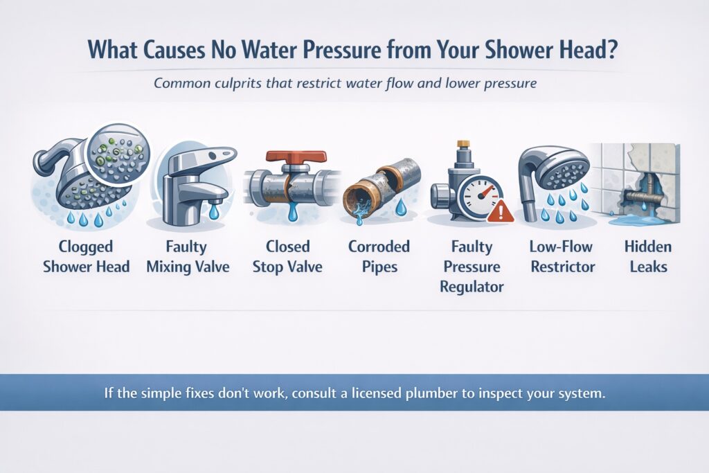 What Causes No Water Pressure from Your Shower Head?