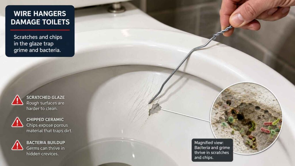 How a Wire Hanger Can Damage a Toilet Bowl