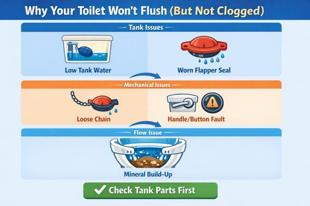 Why Your Toilet Won't Flush but Not Clogged