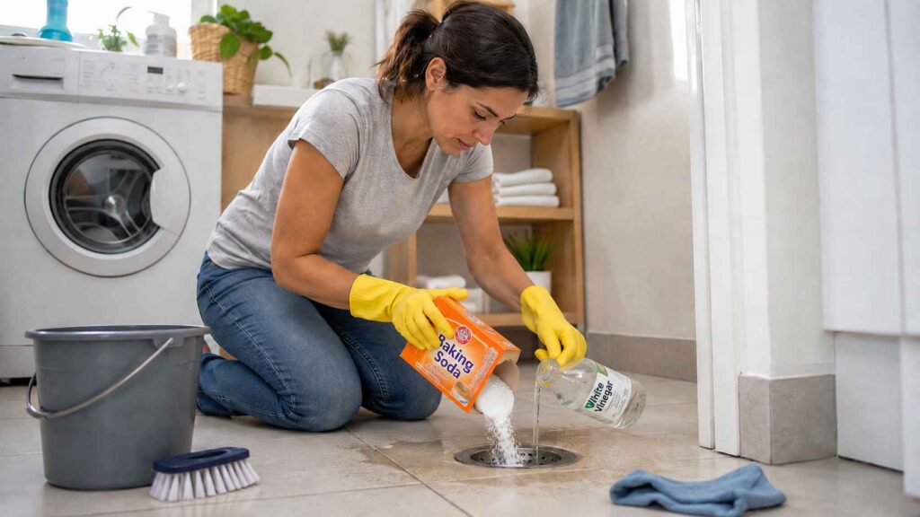 How to Clear a Floor Drain With Baking Soda and Vinegar