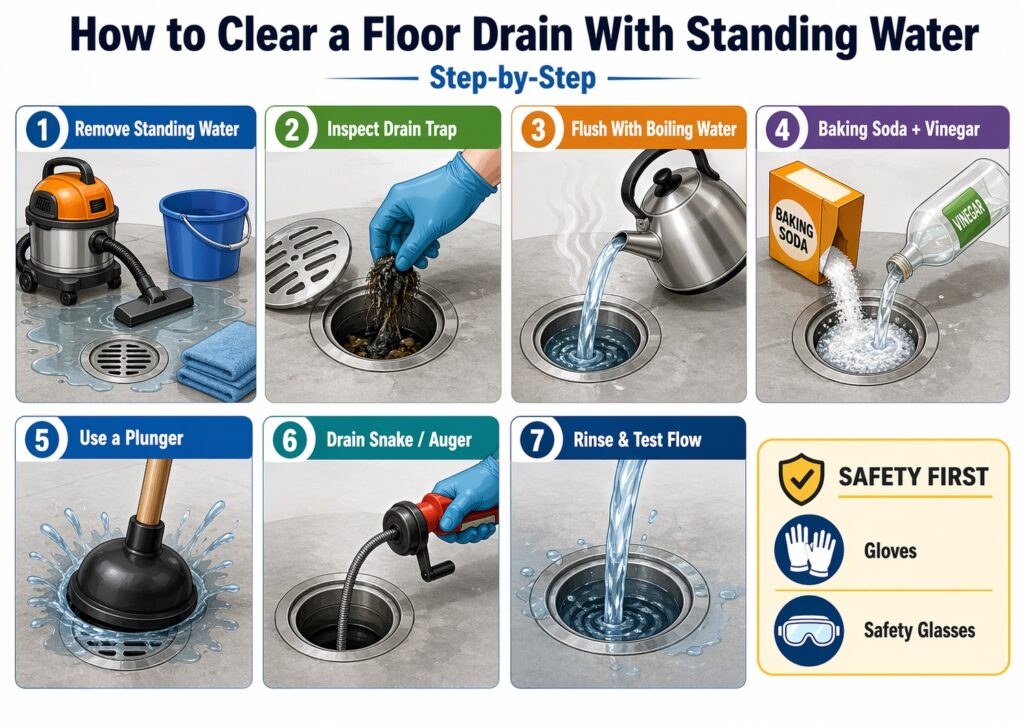 How to Clear a Floor Drain With Standing Water: Step-by-Step