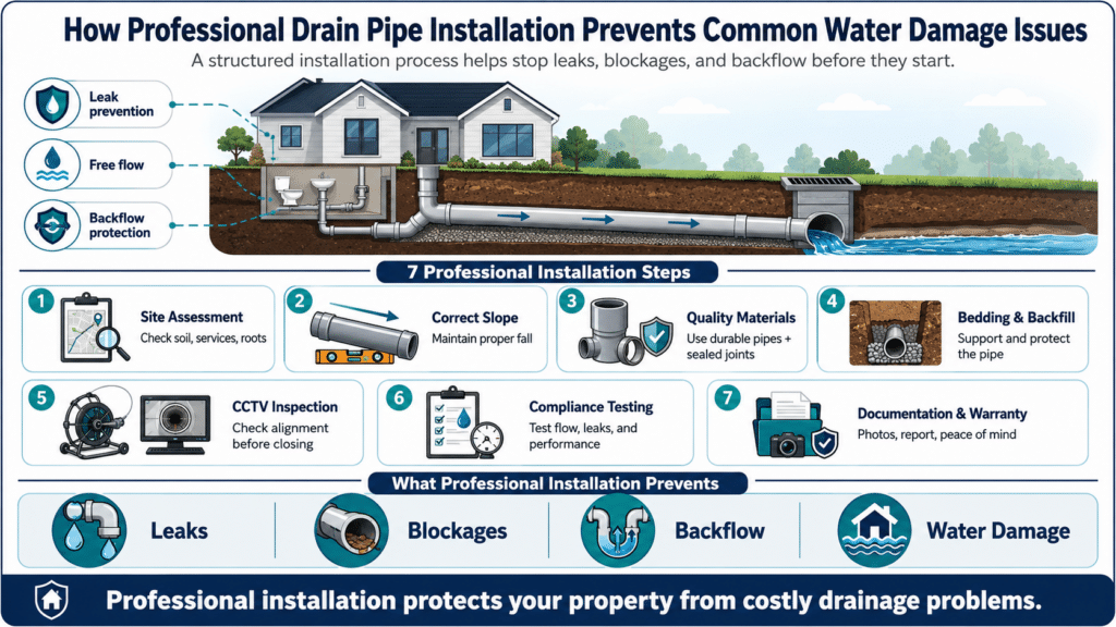 How Professional Drain Pipe Installation Prevents Common Water Damage Issues