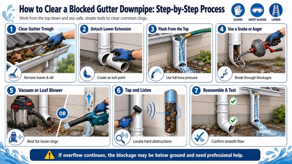 How to Clear a Blocked Gutter Downpipe: Step-by-Step Process