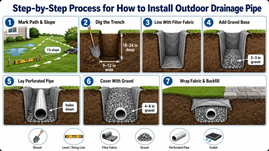 Step-by-Step Process for How to Install Outdoor Drainage Pipe