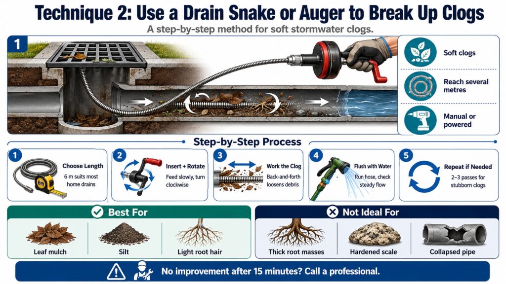 Technique 2: Use a Drain Snake or Auger to Break Up Clogs