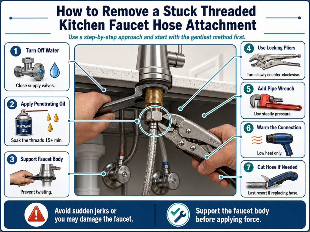 How to Remove a Stuck Threaded Kitchen Faucet Hose Attachment