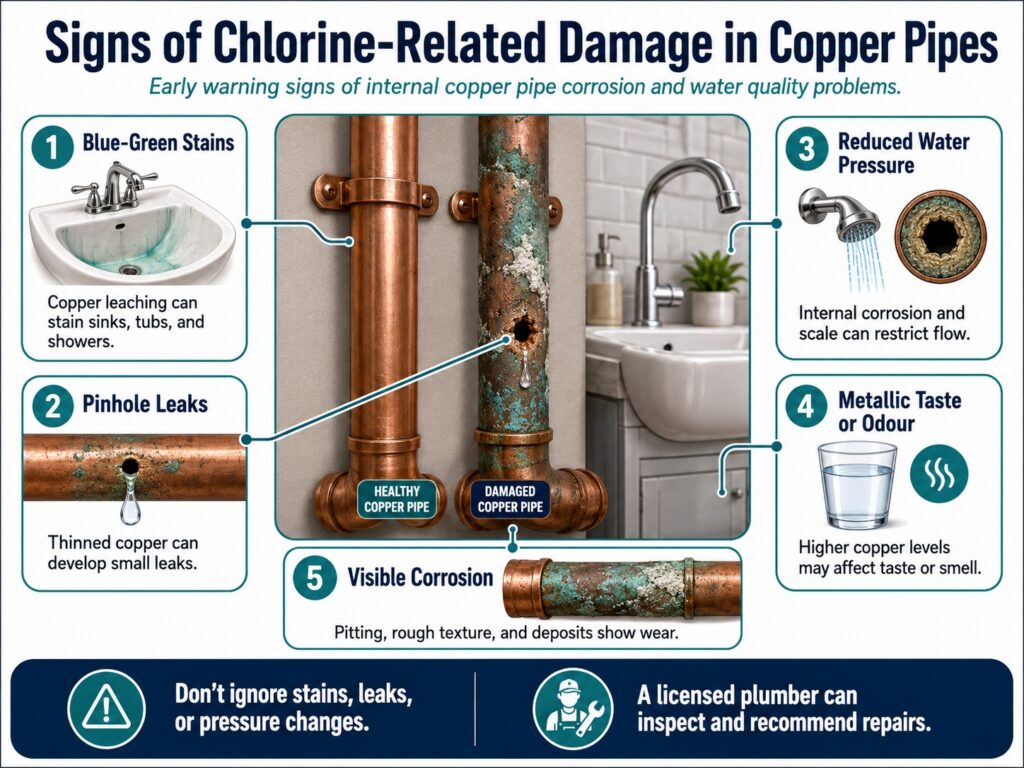 Signs of Chlorine-Related Damage in Copper Pipes
